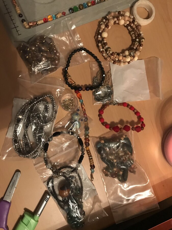 The workbench part-way through a run of bracelets