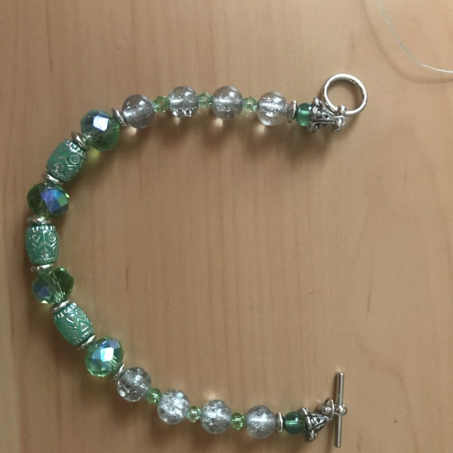 Sea Glass Bracelet, Green & Silver Foil — handmade by Kristin Cogan, Cogan Couture